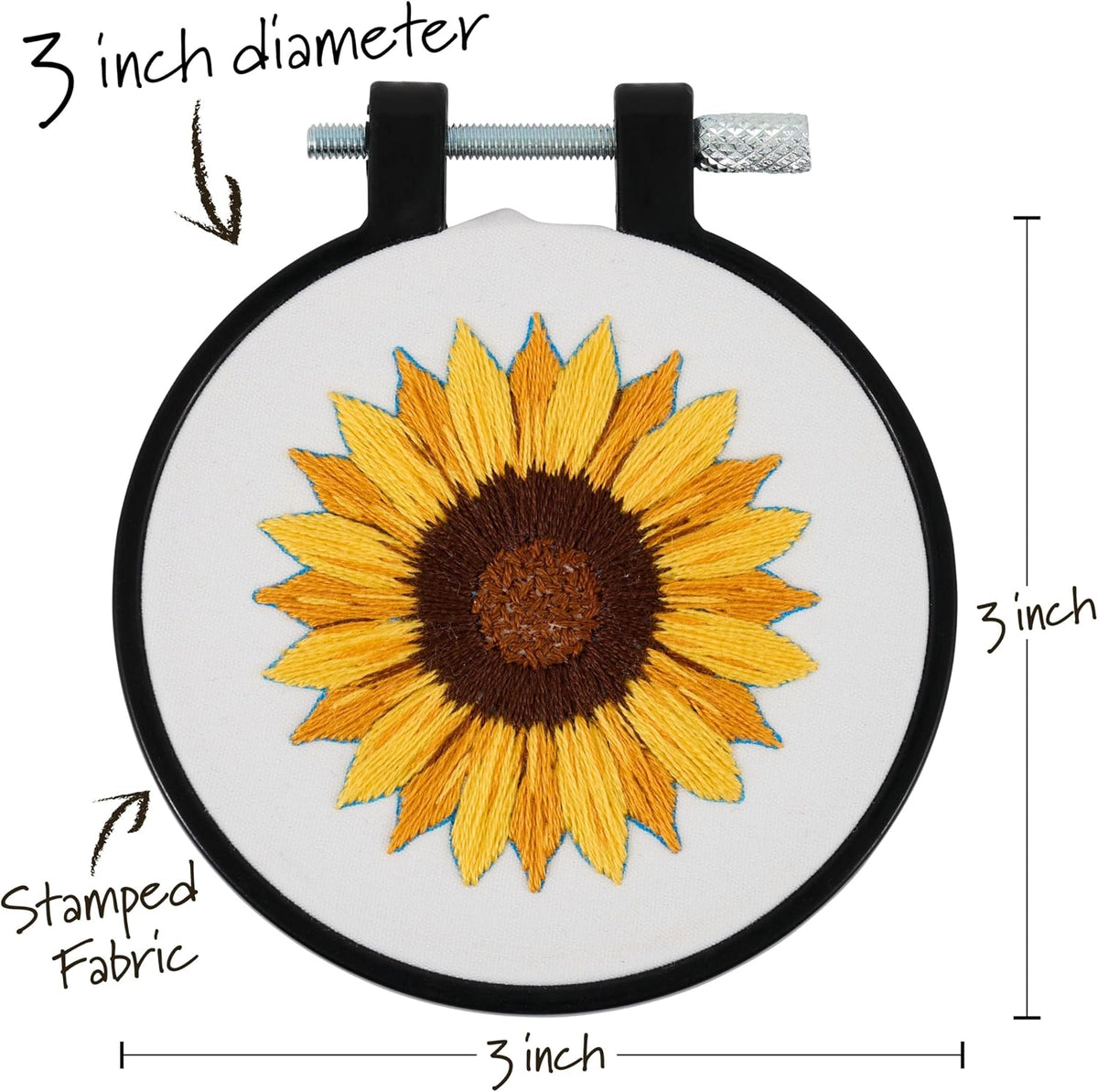Bucilla, Stamped Embroidery Kit, Golden Sunflower, Includes 3" Hoop