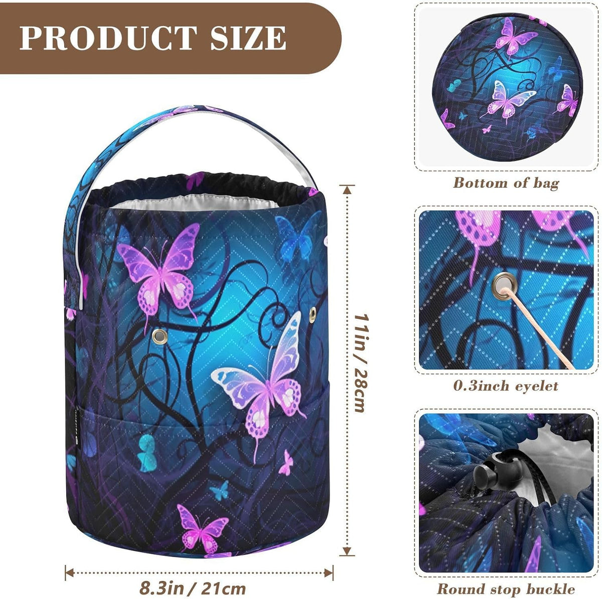 YETTASBIN Purple Blue Butterfly Yarn Storage Bag, Large Crochet