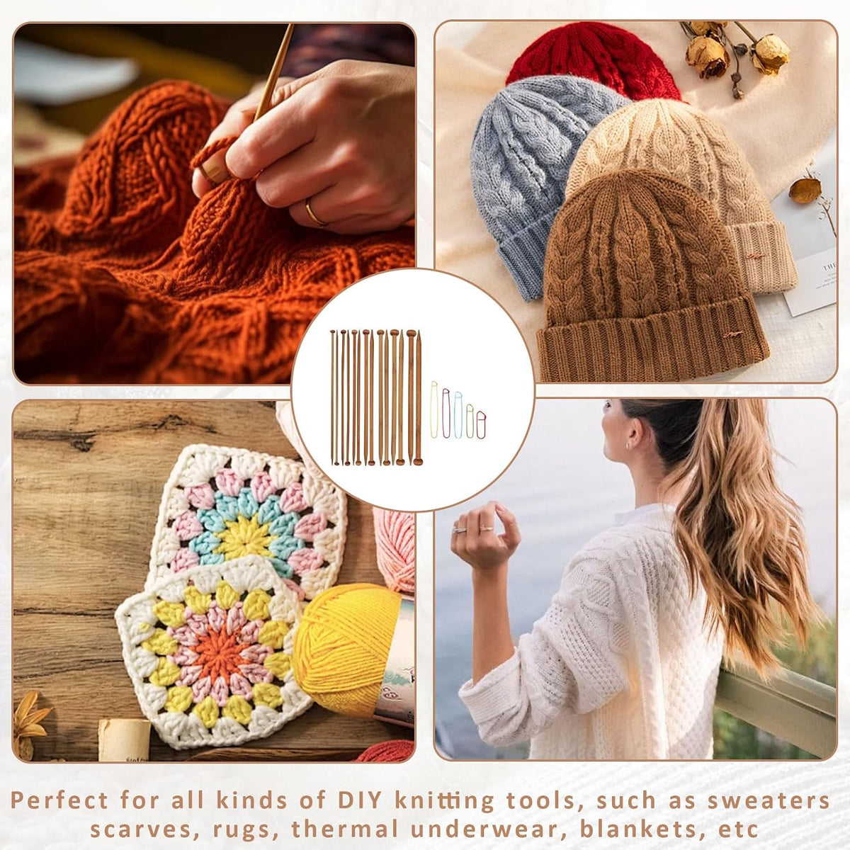 7 Pairs Wooden Knitting Needles,Bamboo Knitting Needles