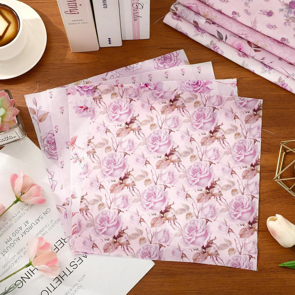 JarThenaAMCS 60 Pcs Purple Flower Fabric Squares 10 x 10 Inch Spring
