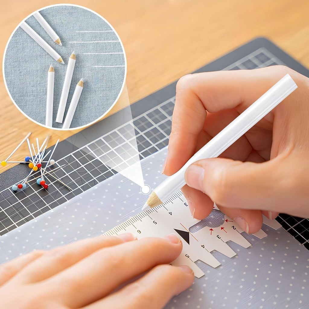 4PCS Fabric Pencils for Sewing, White, 8.75 cm