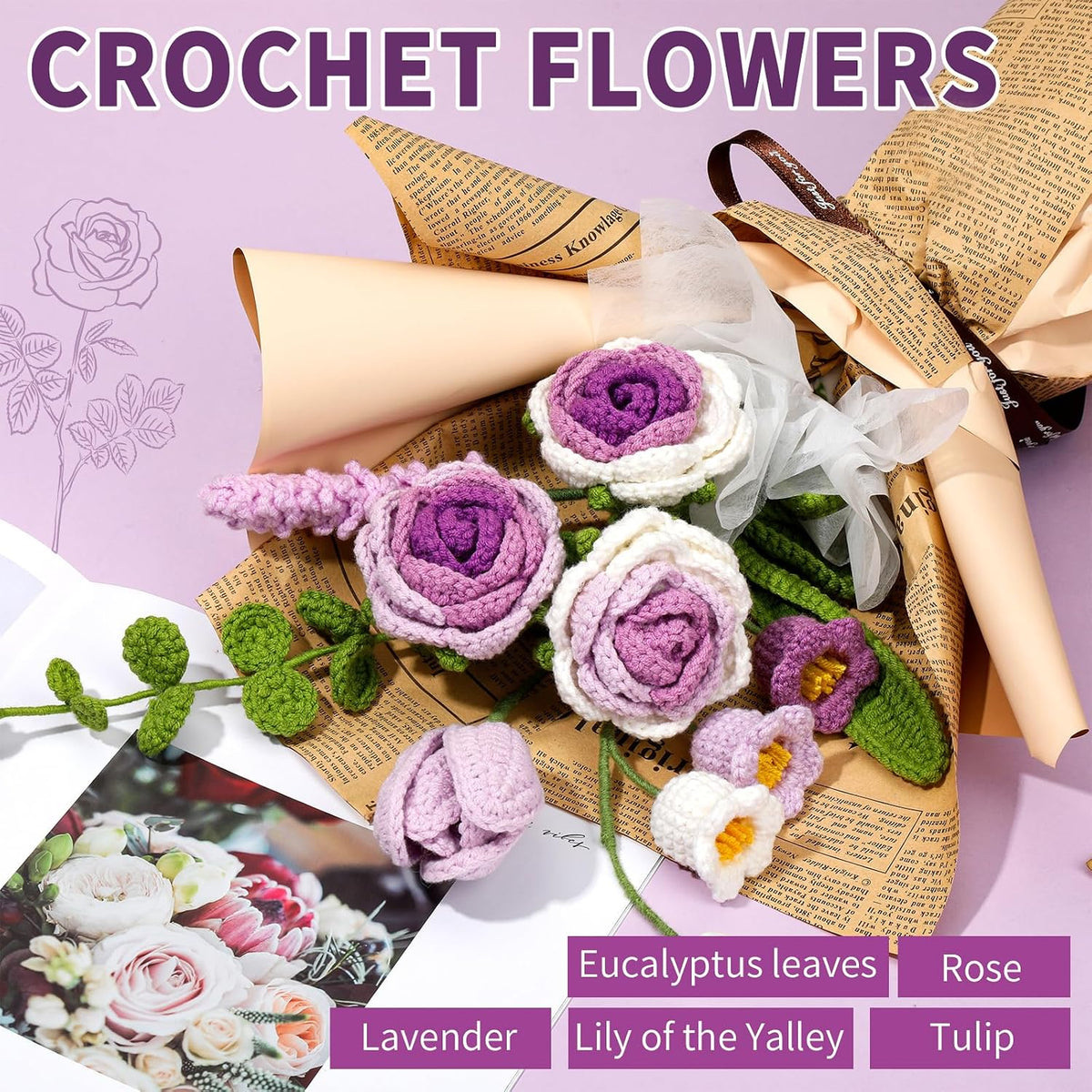 Kogyxe Crochet Kit for Beginners Purple Rose Crochet Flowers for