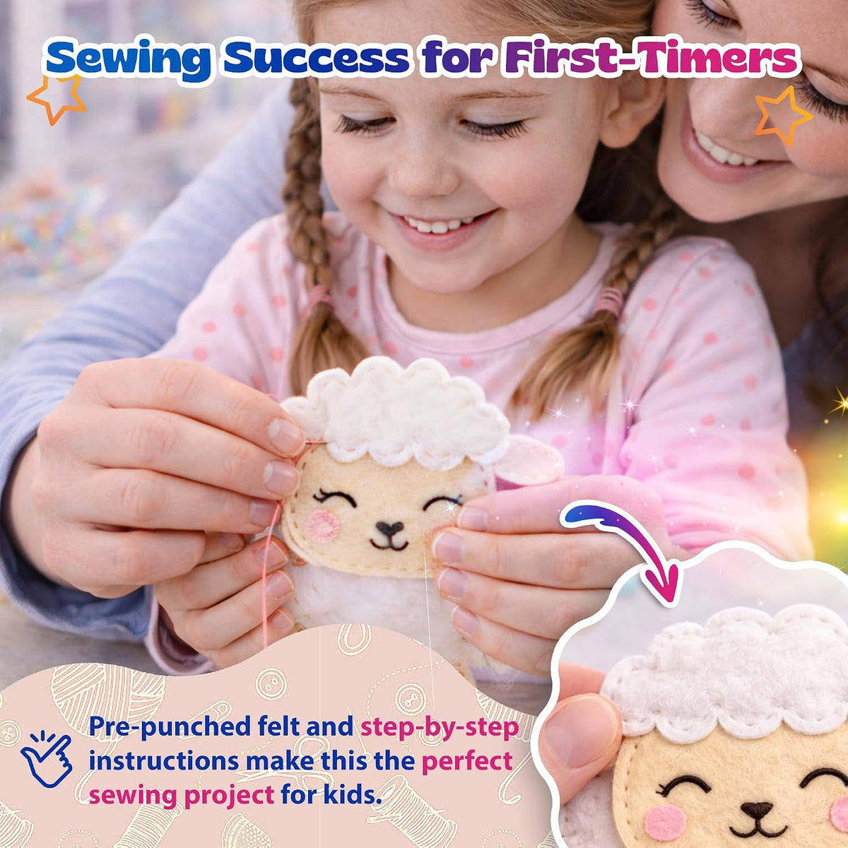 Pinwheel Crafts Bunny Sewing Kit for Kids – DIY Felt Sewing Craft Kit