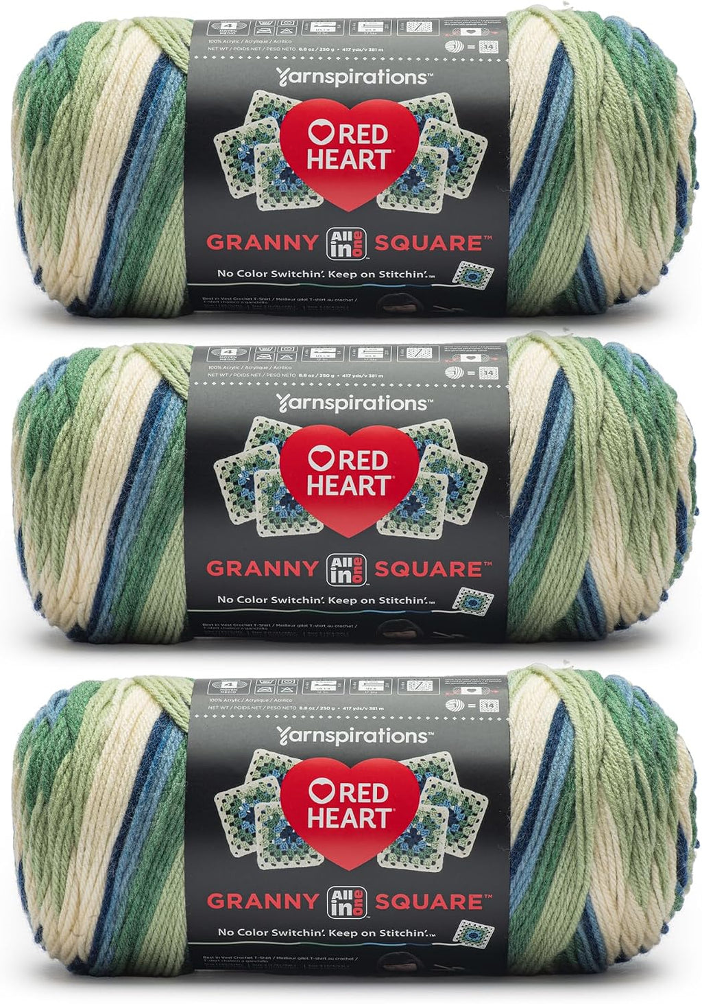 Red Heart Granny Square Crochet Yarn, Aran-Lily Pad, 3-Pack