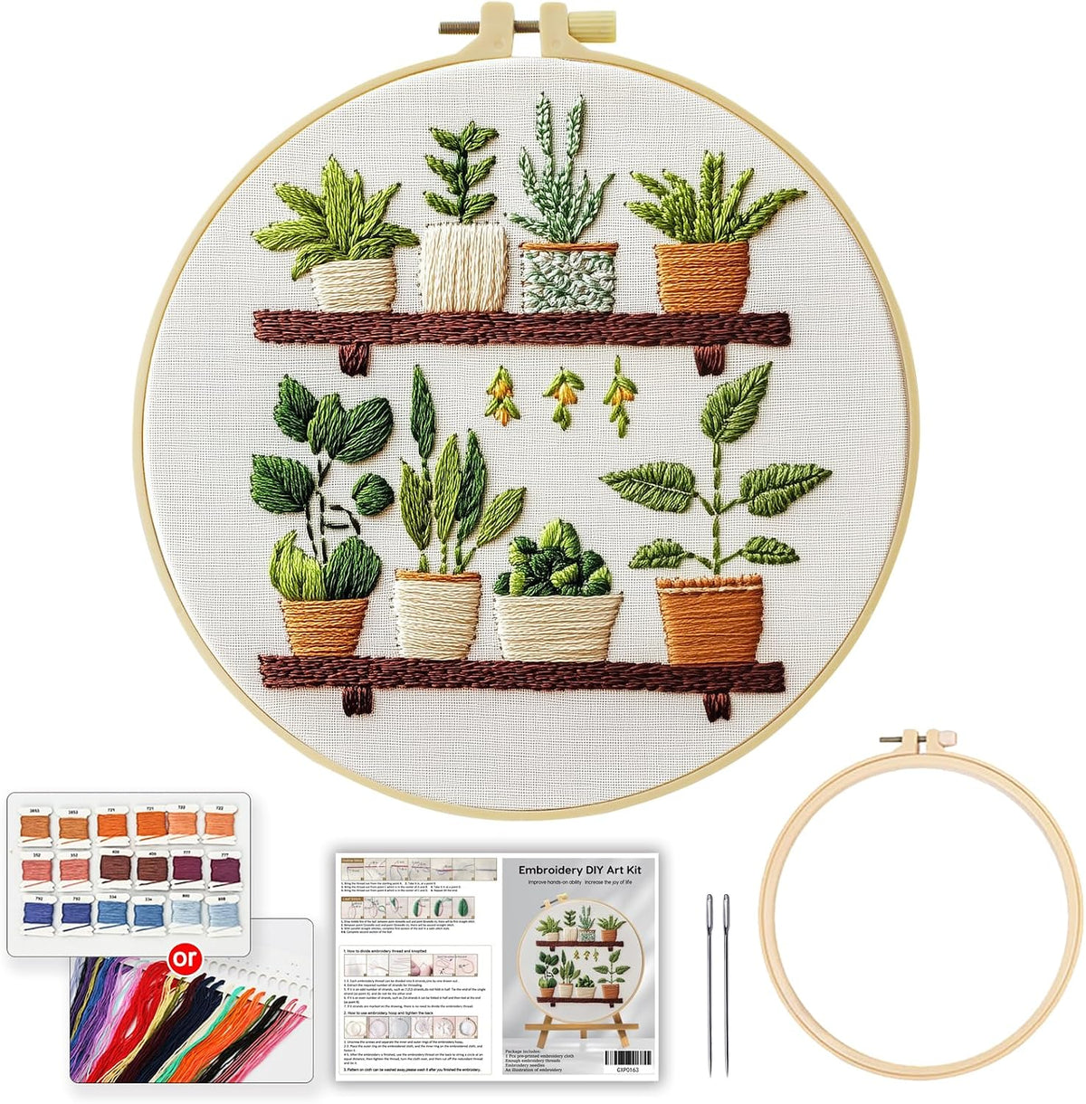 JOZYSH Full Range Embroidery Kit for Adult, Green Plant Pattern
