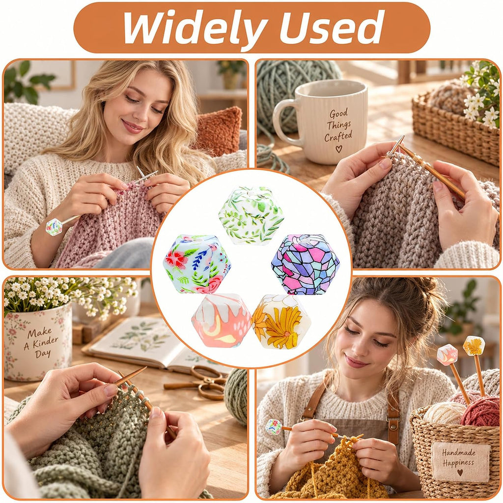 10Pcs Knitting Needle Stoppers, Floral Silicone Needle Point