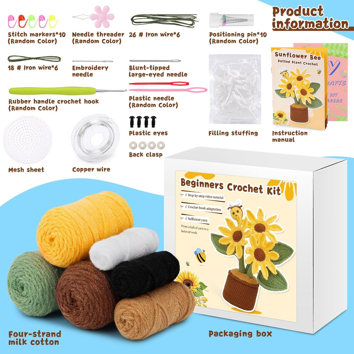 LUNARM Crochet Kits, Crochet Kit for Beginners Adults Sunflower