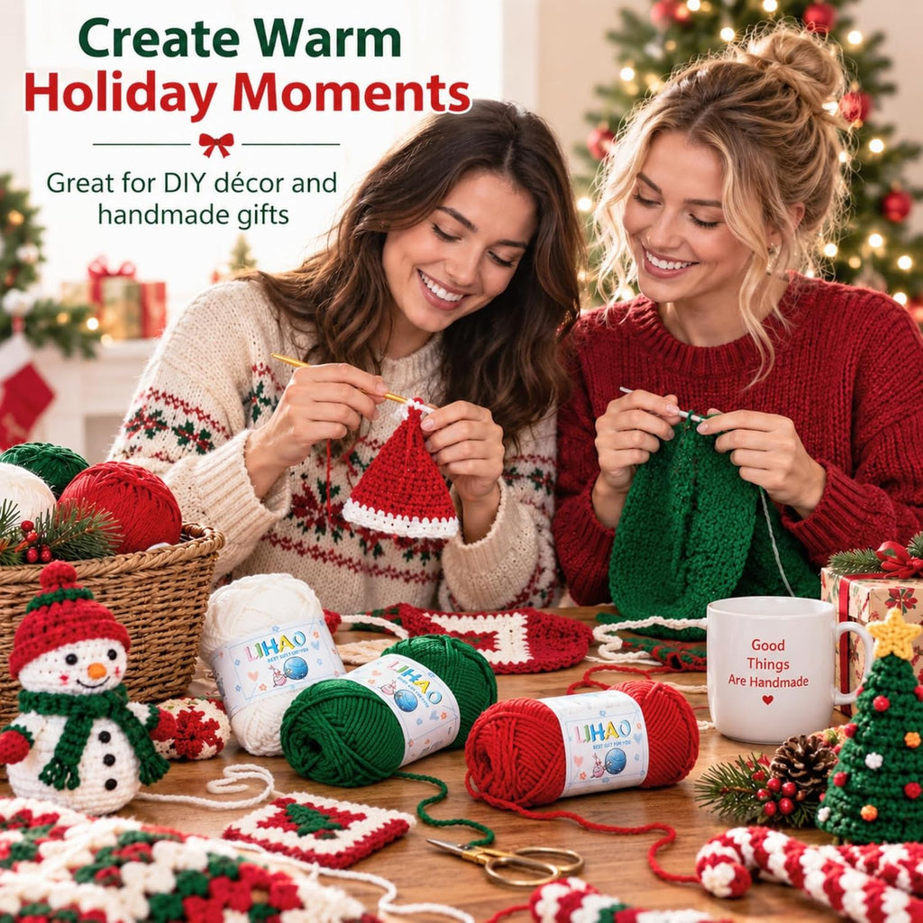 LIHAO Christmas Yarn for Crochet and Knitting, 6 Skeins, Red, Green