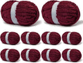 10 Pack Burgundy Fuzzy Chunky Yarn for Hand Knitting, Bulky Thick
