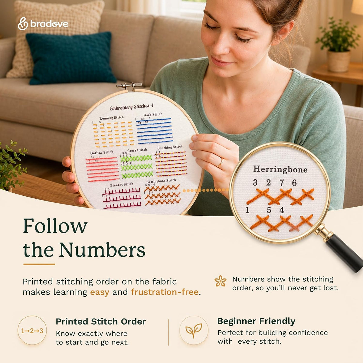 Bradove Classic Embroidery Learning Kit for Adults and Kids