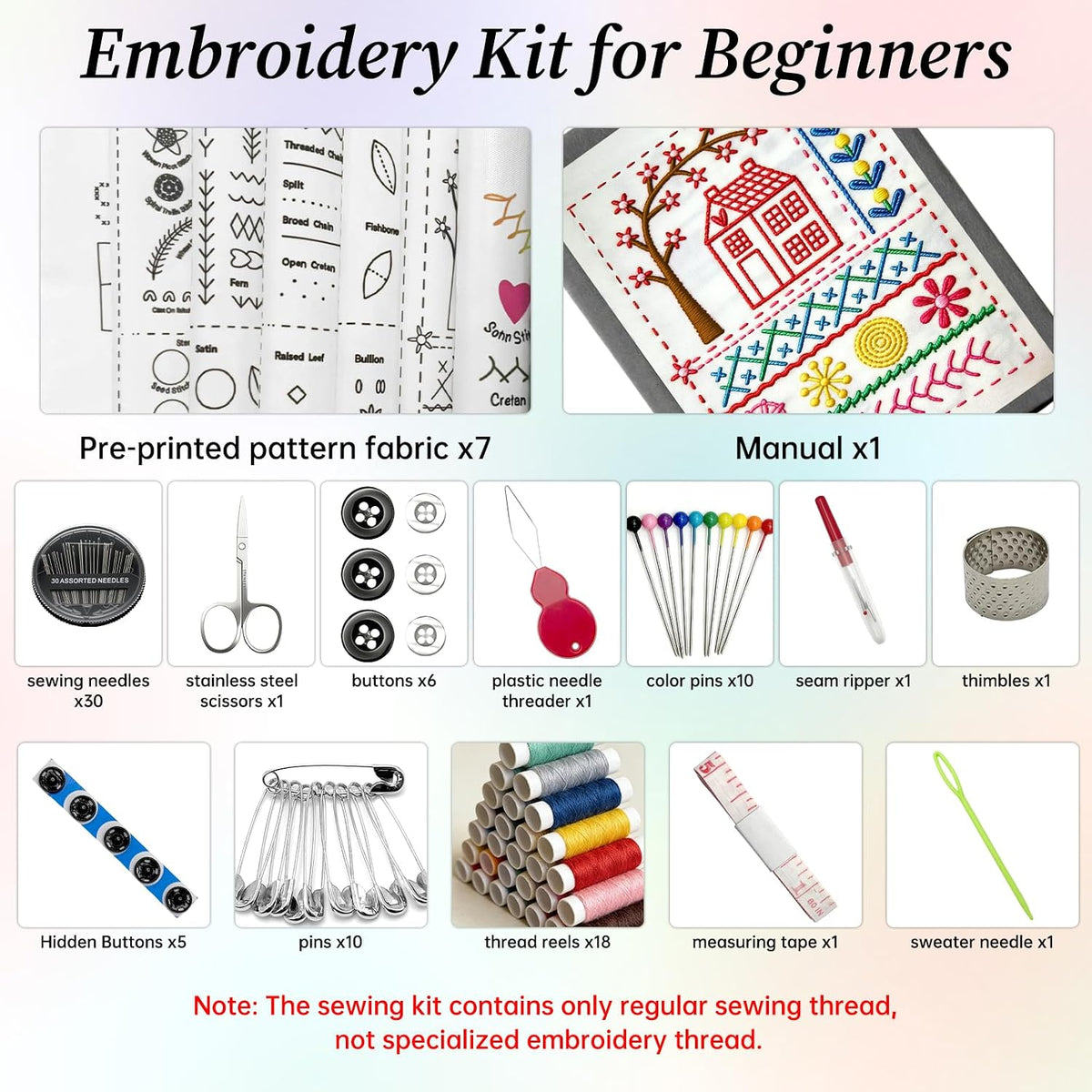 IKKAB Embroidery Stitch Book Kit, 106 Patterns with 86-Piece Sewing