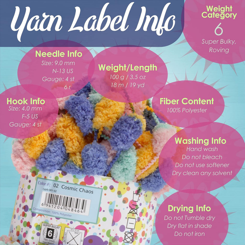 JubileeYarn Pom Bomb Yarn - Diamonds in The Sky - 4 Skeins