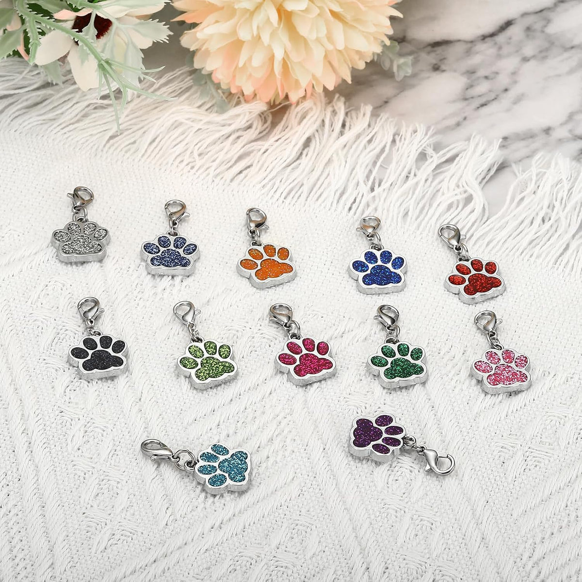 PATIKIL Dog Paw Crochet Stitch Markers, 12 Pack Metal Pendants Charm