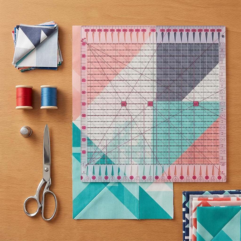 2 Pack Slotted Quilting Ruler 13x11.6 Inch Acrylic with 48 Anti-Slip