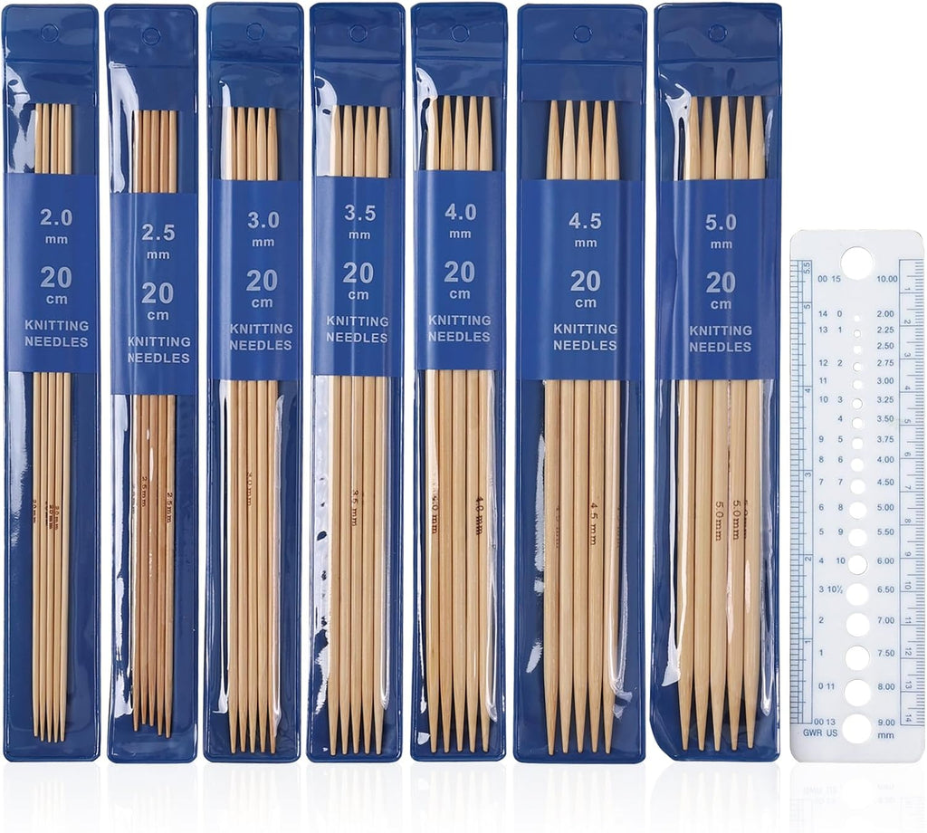 TAHULIK 35 Pcs Bamboo Double Pointed Knitting Needles Set, 7 Sizes