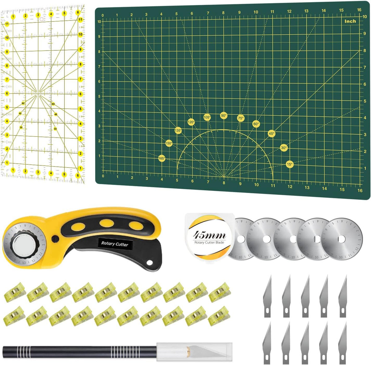 Headley Tools Rotary Cutter Set - 45mm Fabric Cutter, 5 Extra Rotary