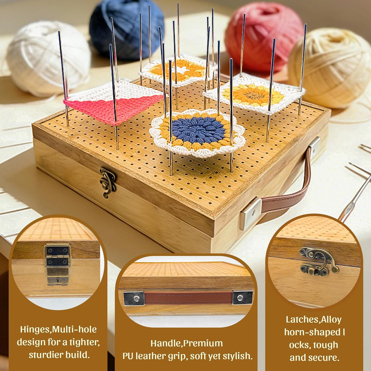 VISQELO 12" Wooden Crochet Blocking Board with Storage Drawer