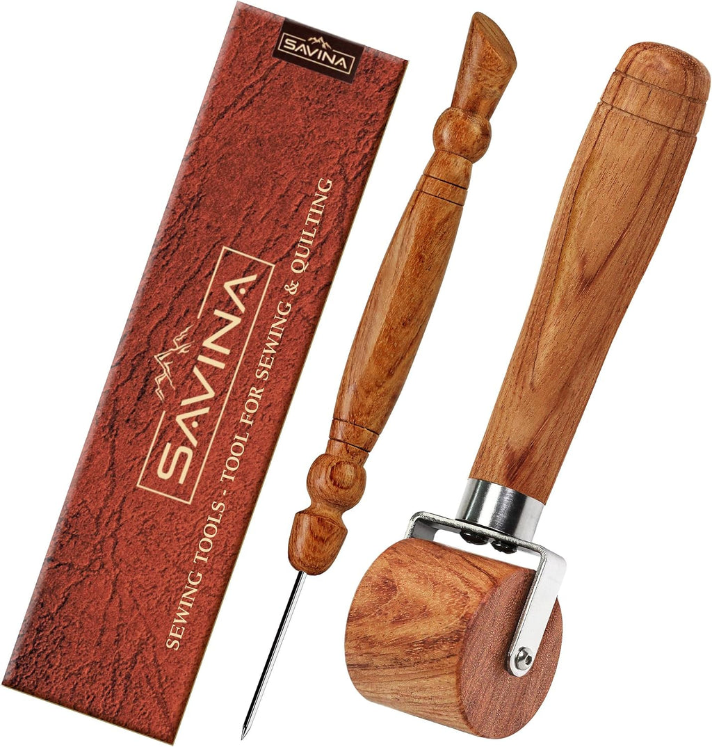 SAVINA 2-Piece Seam Roller & Stiletto Set, Wooden Sewing & Quilting