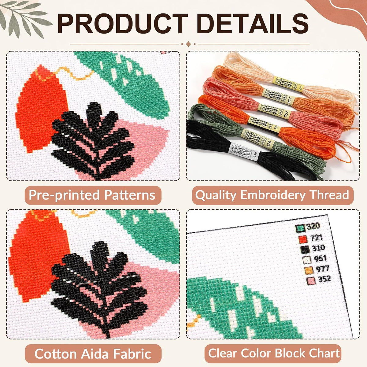ZOIIWA 6PCS Boho Embroidery Kit for Beginners Adults Summer Cross