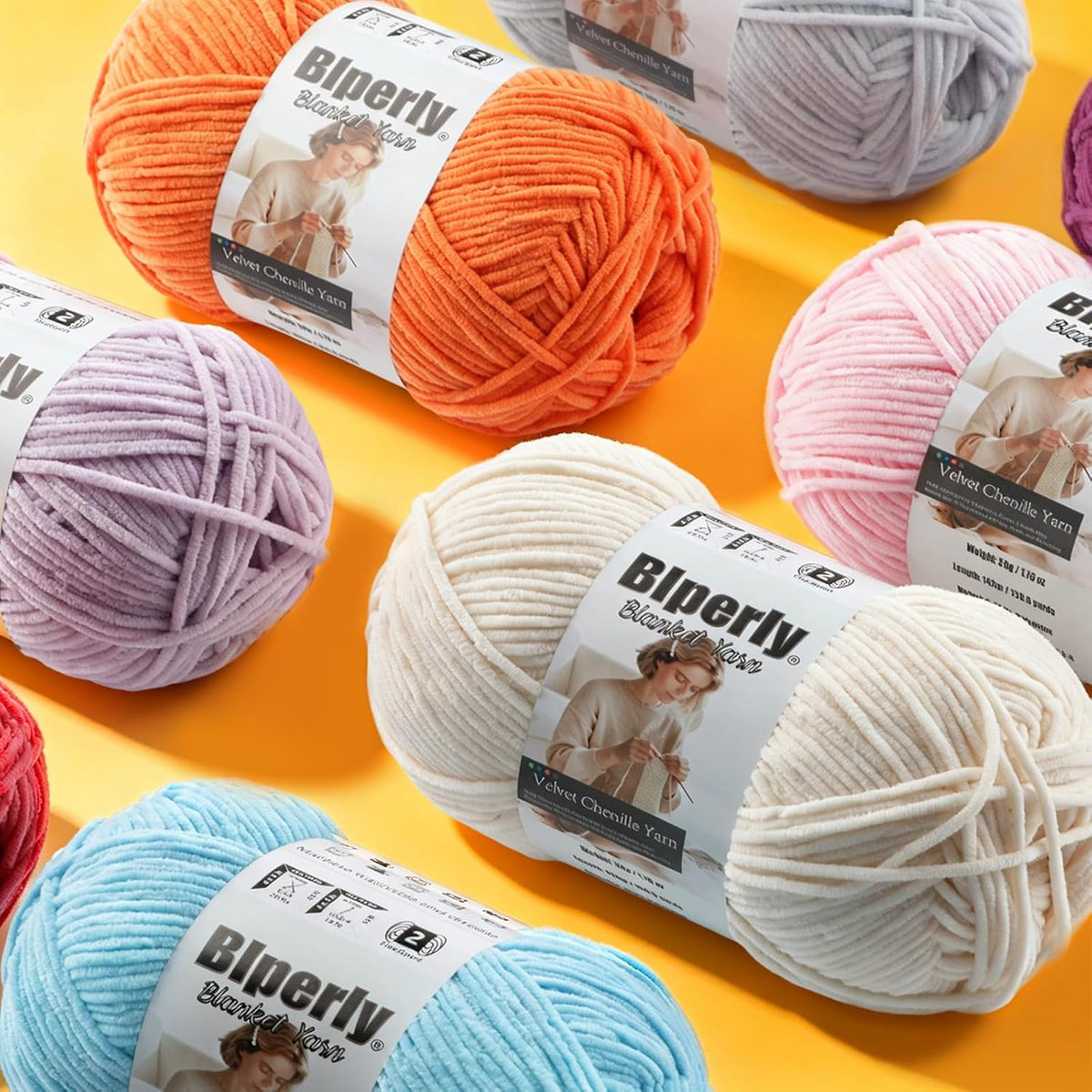 Skinny Chenille Yarn for Crocheting, #2 Blue Thin Baby Blanket Plush