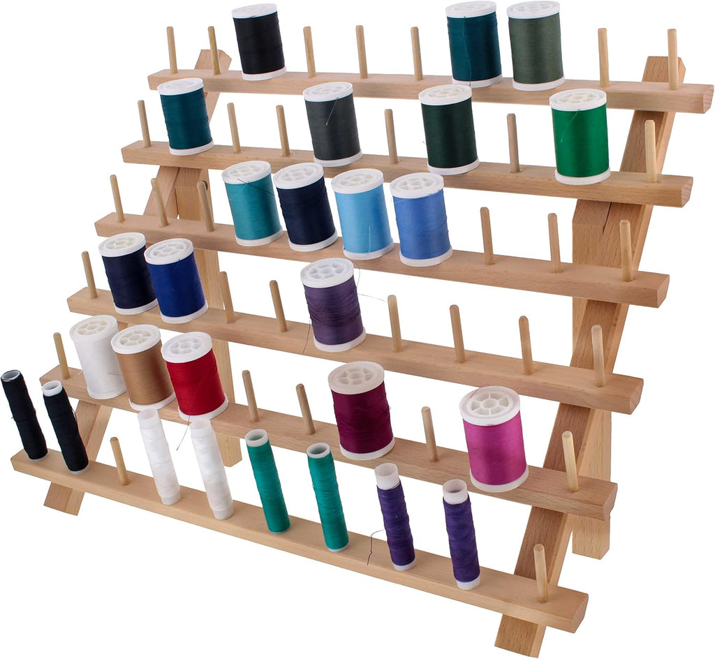 US Art Supply Premium 60-Spool Thread Holder: Wooden Sewing &