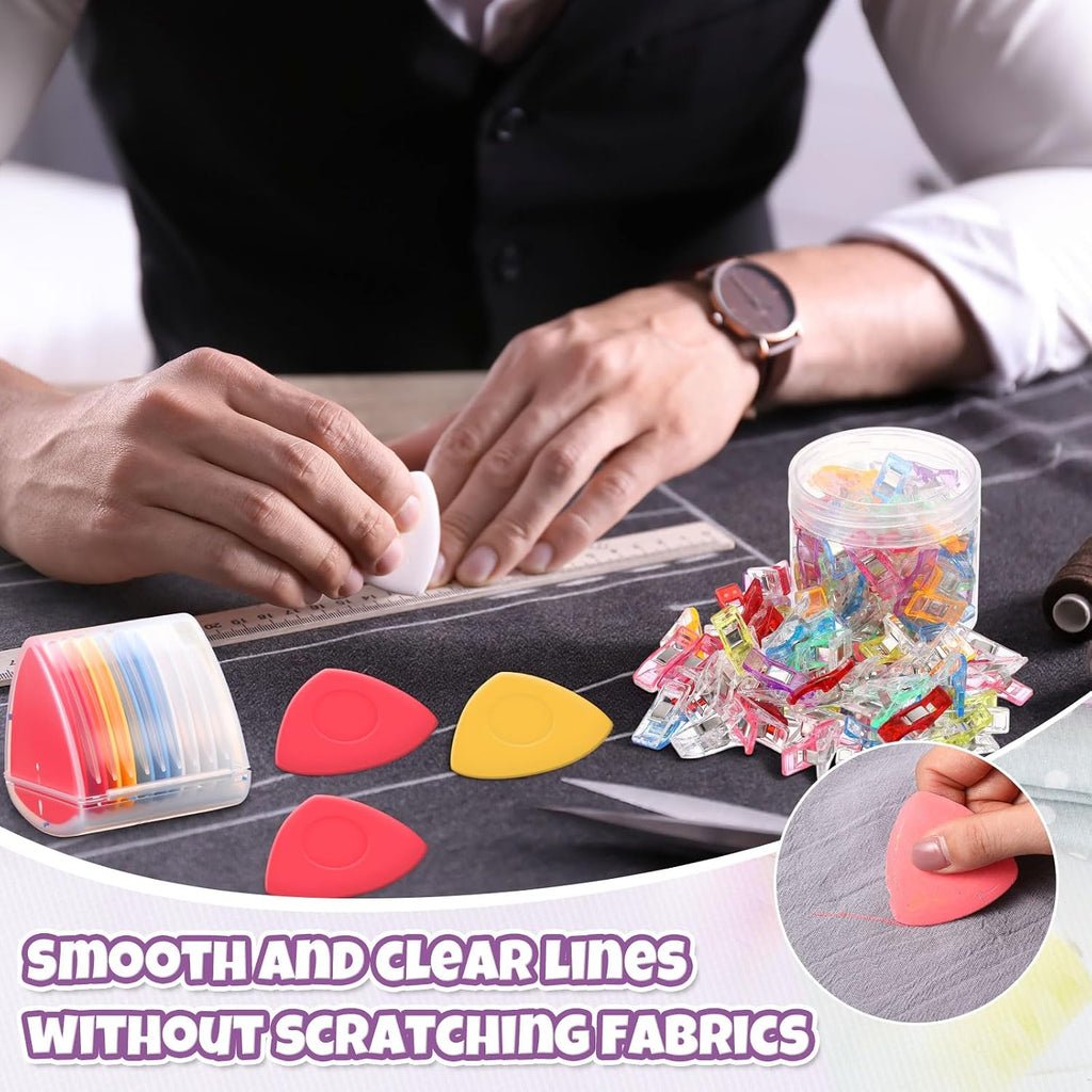 YooNotee 10 Pcs Tailors Chalk and 50 Pcs Sewing Clips Set, Fabric