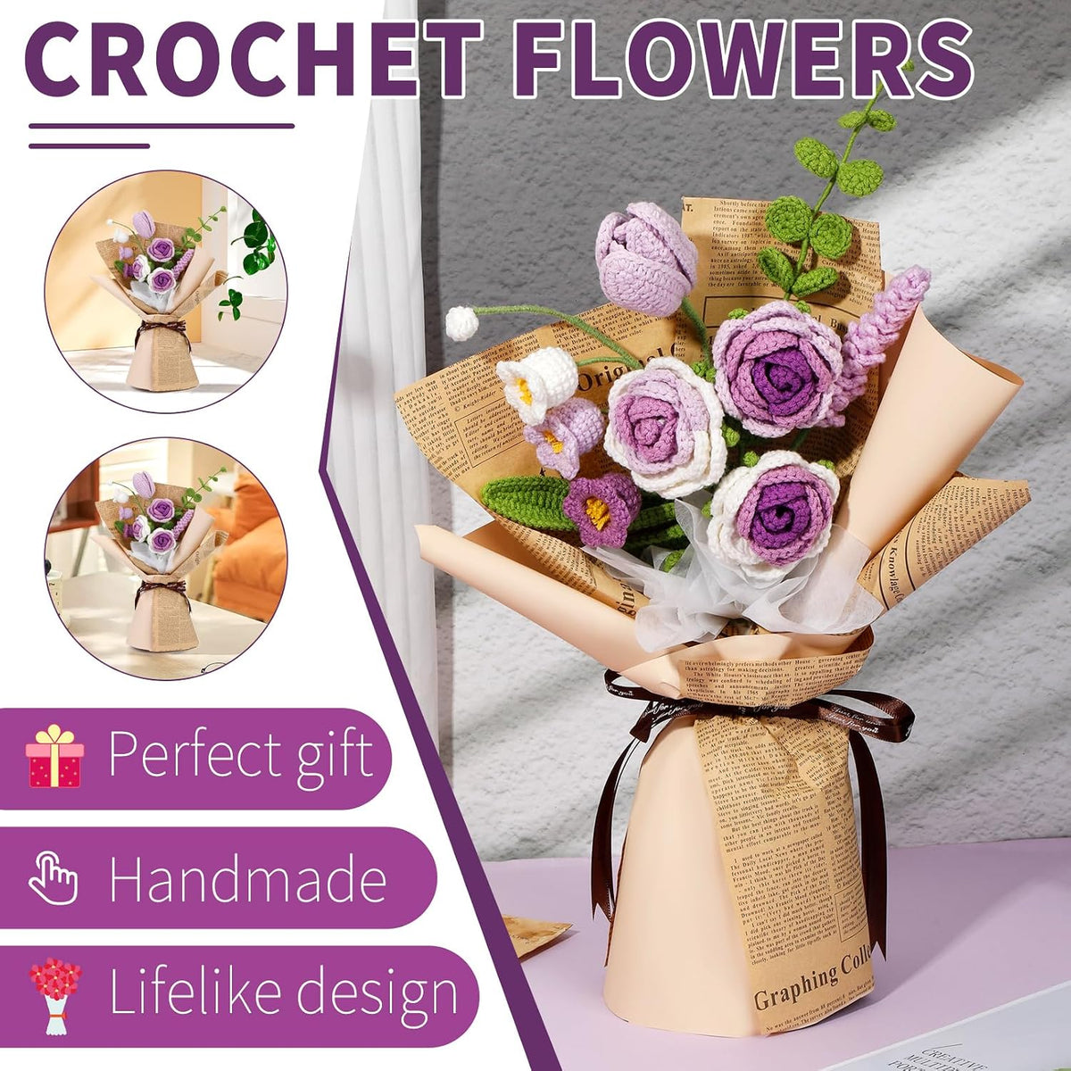 Kogyxe Crochet Kit for Beginners Purple Rose Crochet Flowers for