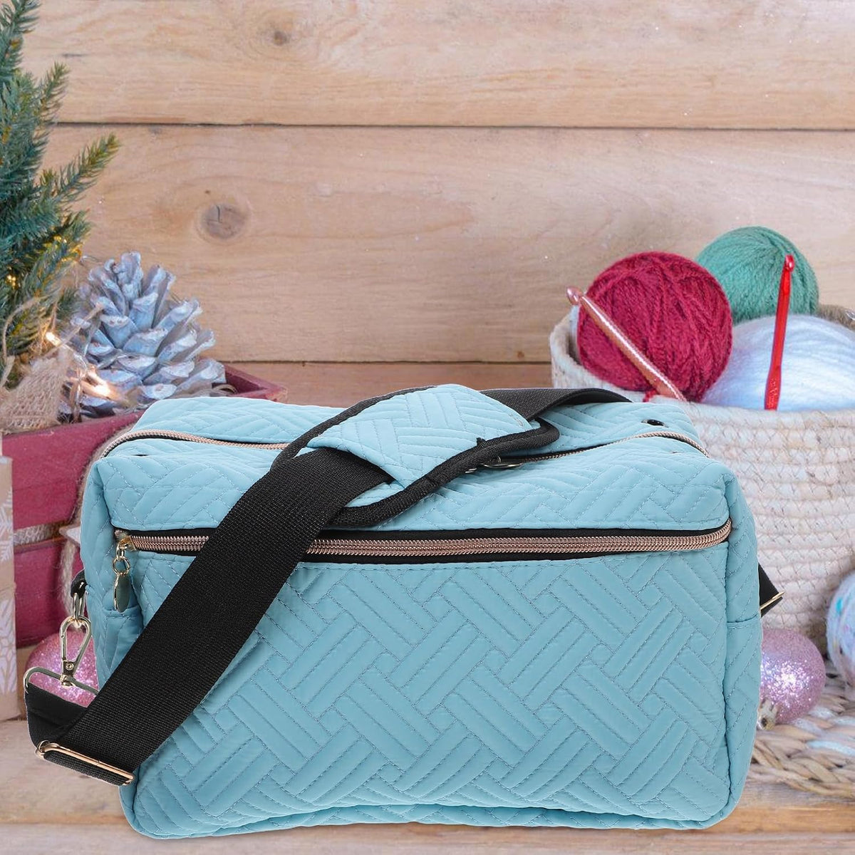 Crochet Yarn Storage Bag Organizer with Shoulder Strap and Pockets