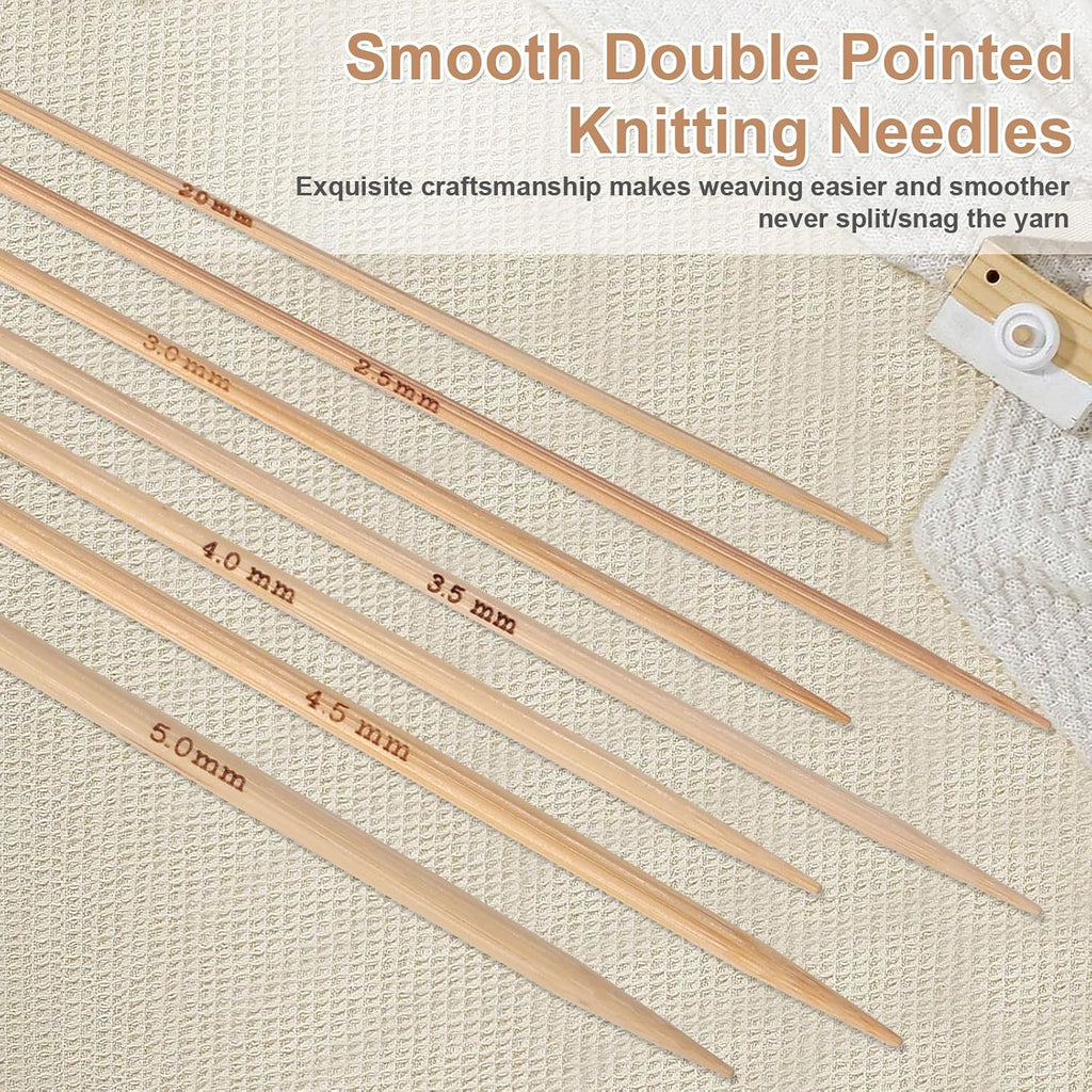 TAHULIK 35 Pcs Bamboo Double Pointed Knitting Needles Set, 7 Sizes
