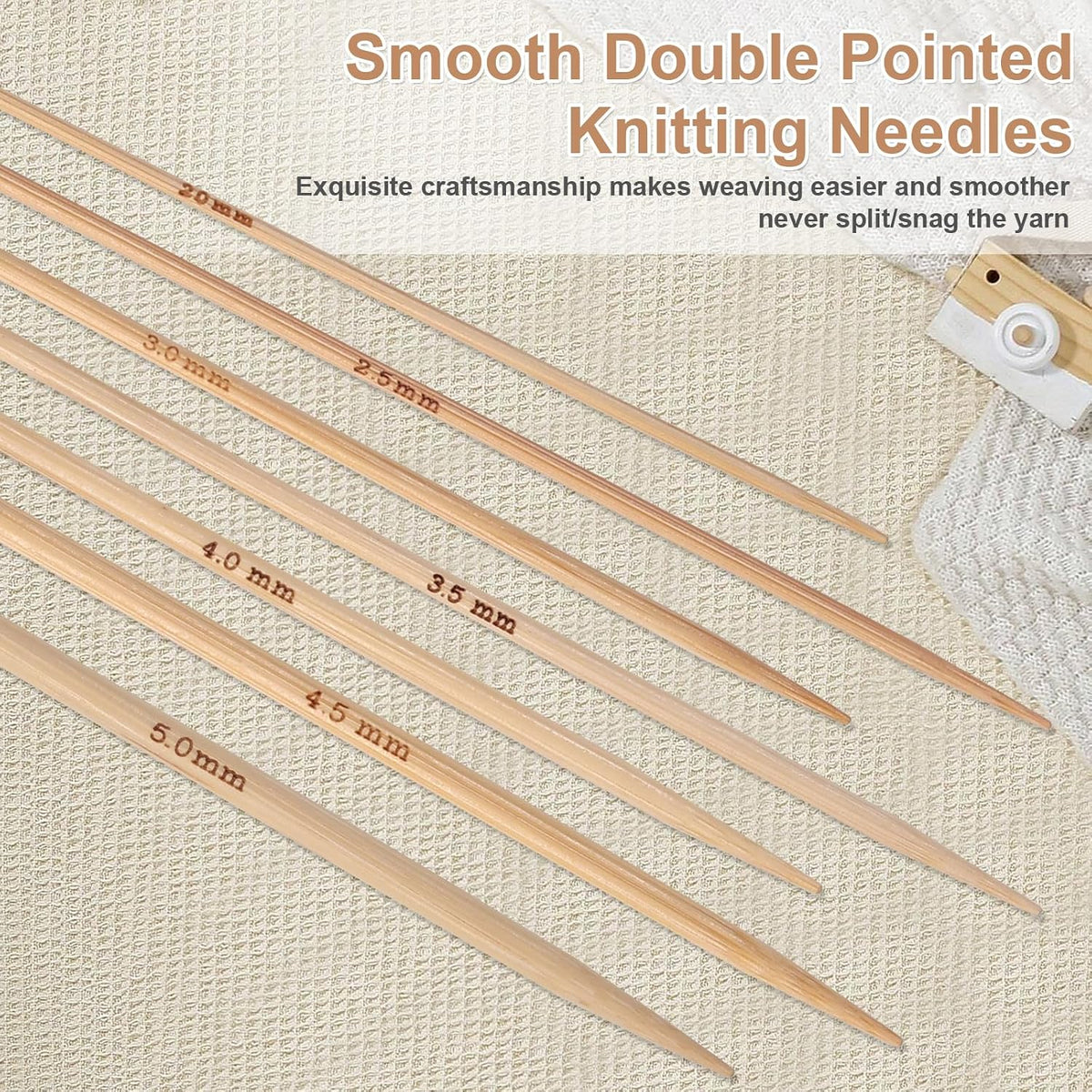 TAHULIK 35 Pcs Bamboo Double Pointed Knitting Needles Set, 7 Sizes