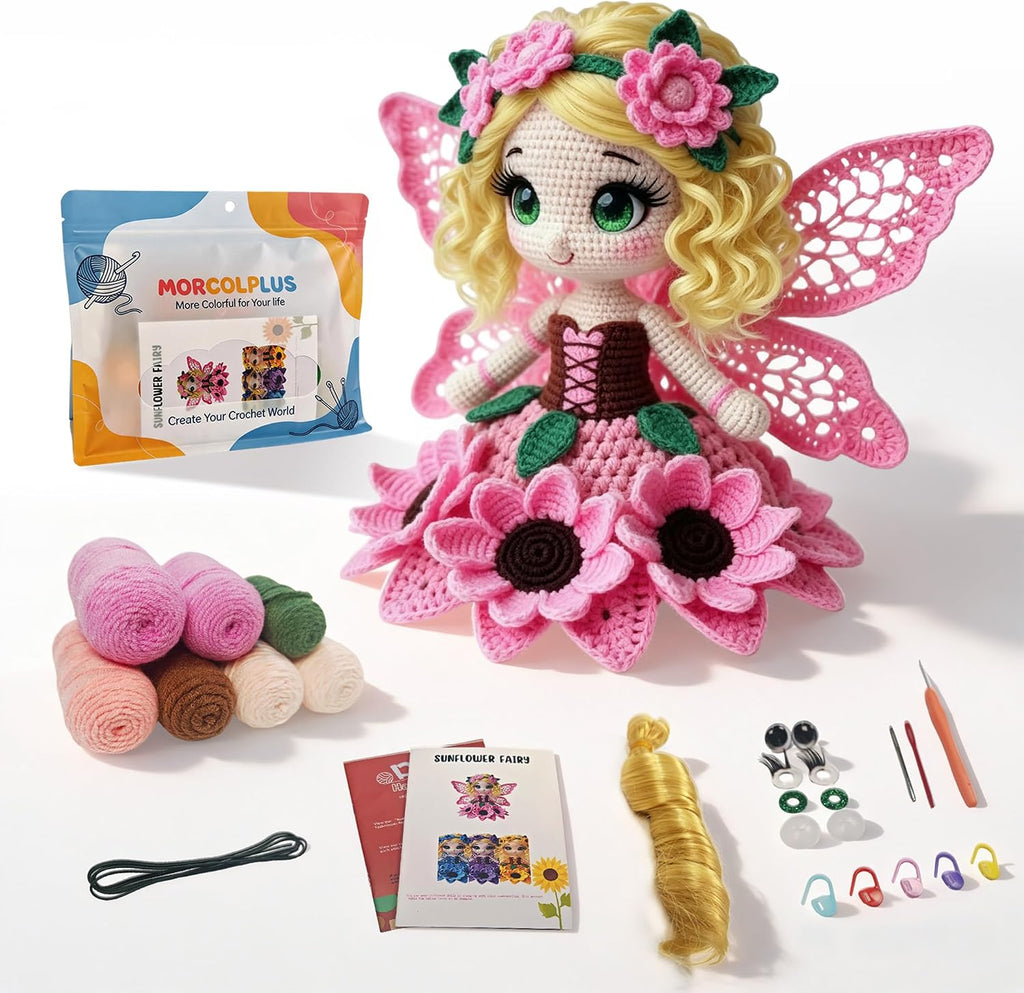 Morcolplus Sunflower Crochet Kit for Adults, Amigurumi DIY Yarn Craft