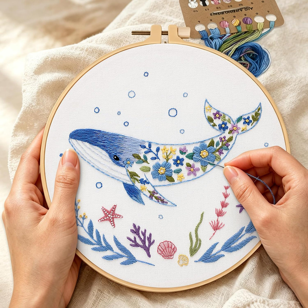 Louise Maelys Embroidery Kit for Beginners, Whale Ocean Needlepoint