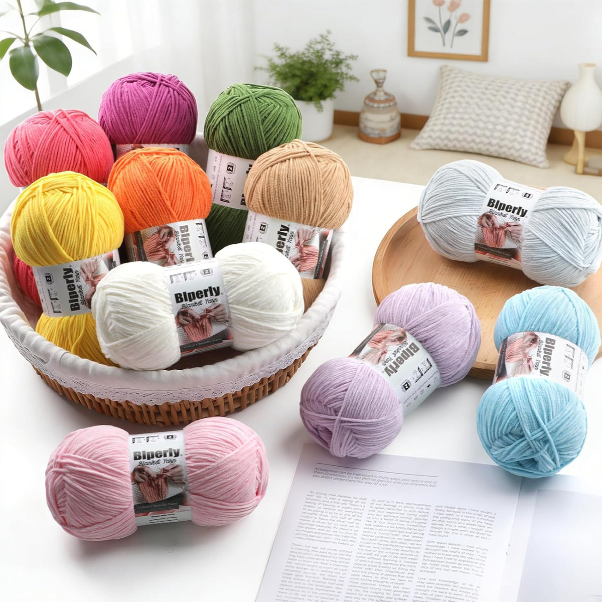 Skinny Chenille Yarn for Crocheting and Knitting - 1 Pack of