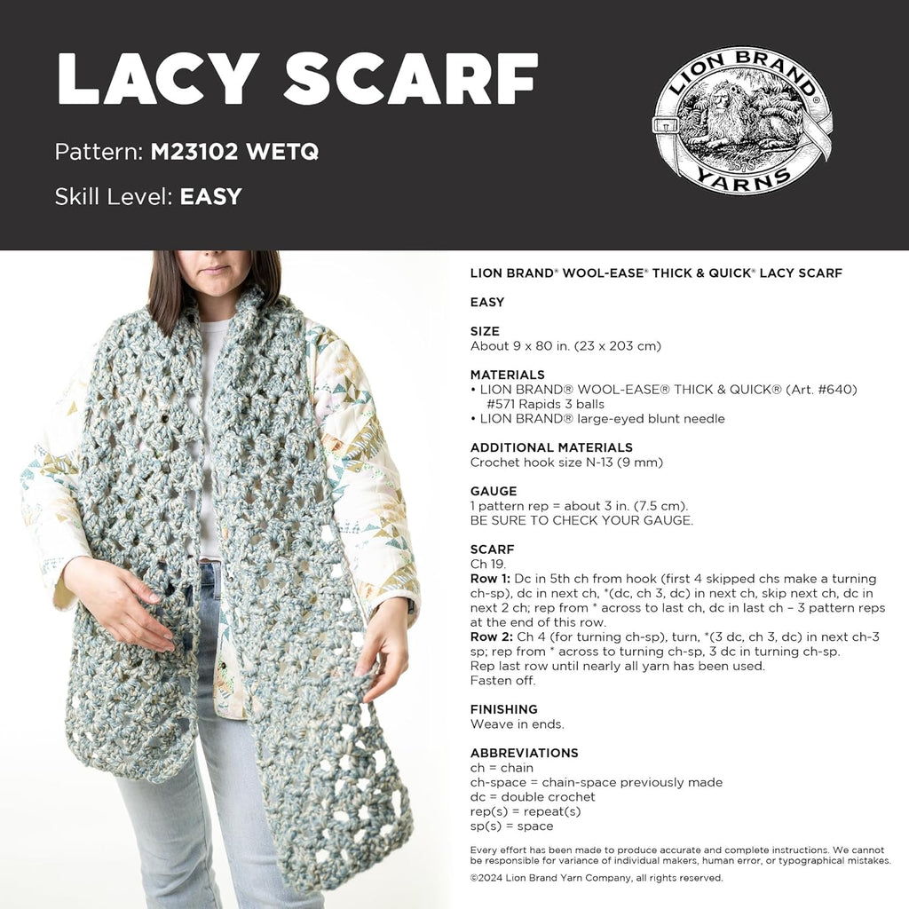 Lion Brand Yarn Wool-Ease Thick & Quick Yarn, Soft and Bulky Yarn for