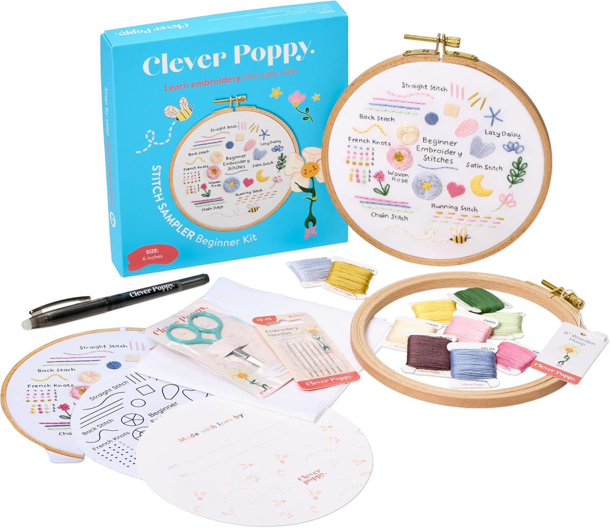 Clever Poppy Stitch Sampler Embroidery Kit for Beginners with Video