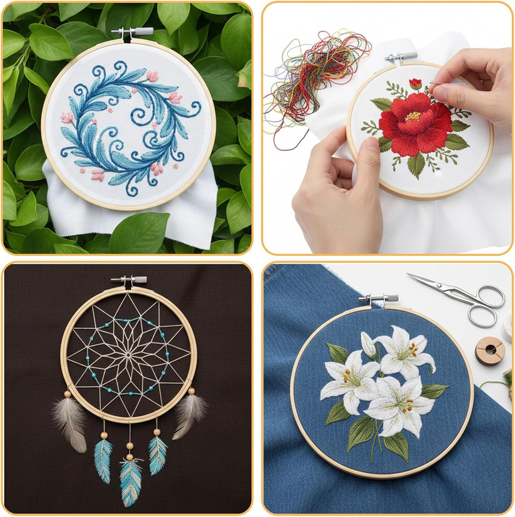 2 Pcs Wooden Embroidery Hoop, 6 Inch 8 inch Bamboo Embroidery Hoops
