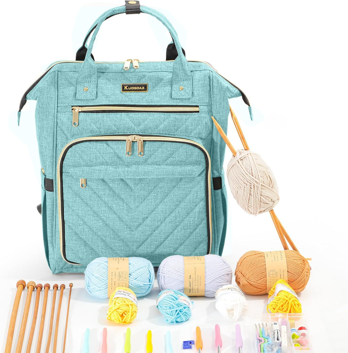 Kuosdaz Knitting Bag Backpack, Yarn Organizer, Quilted Backpack for