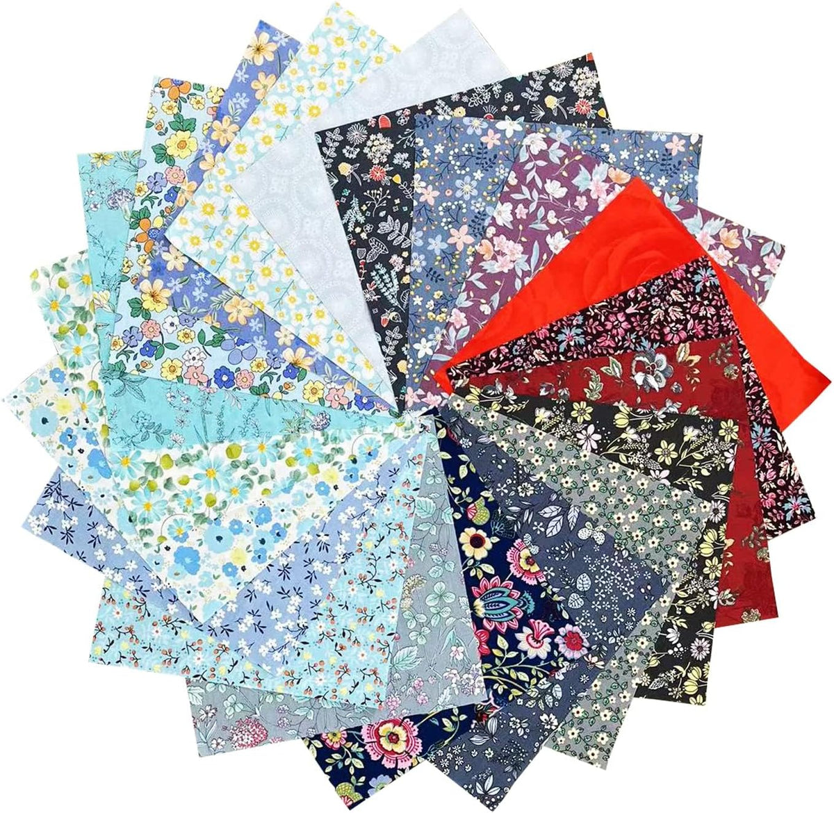 HANPATQUI 50PCS 5 x 5 inch 100% Cotton Fabric-Floral