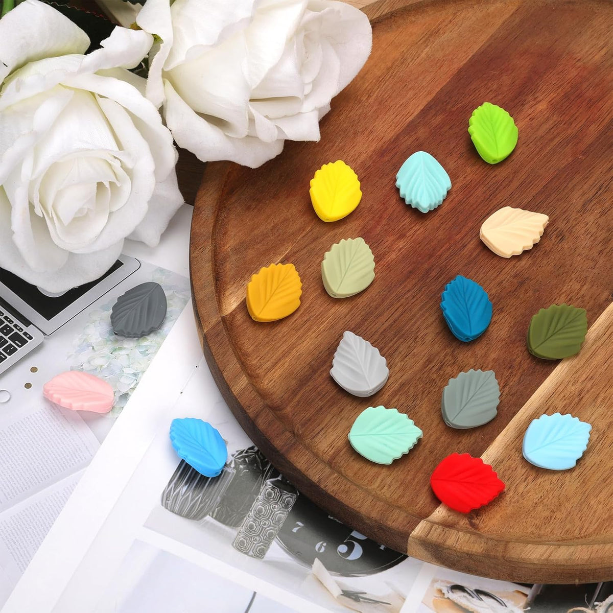 NQEUEPN 16pcs Knitting Needle Stoppers, Cute Leaf Knitting Needle
