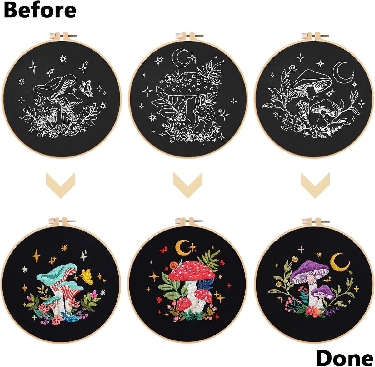 Nuberlic 3 Pack Embroidery Kit for Beginners, Mushroom Cross Stitch