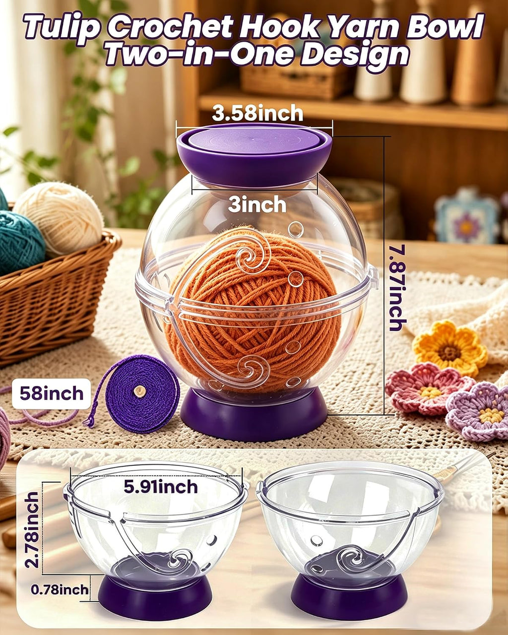 Portable Yarn Holder, Travel Yarn Holder(2 in 1 Yarn Bowl)