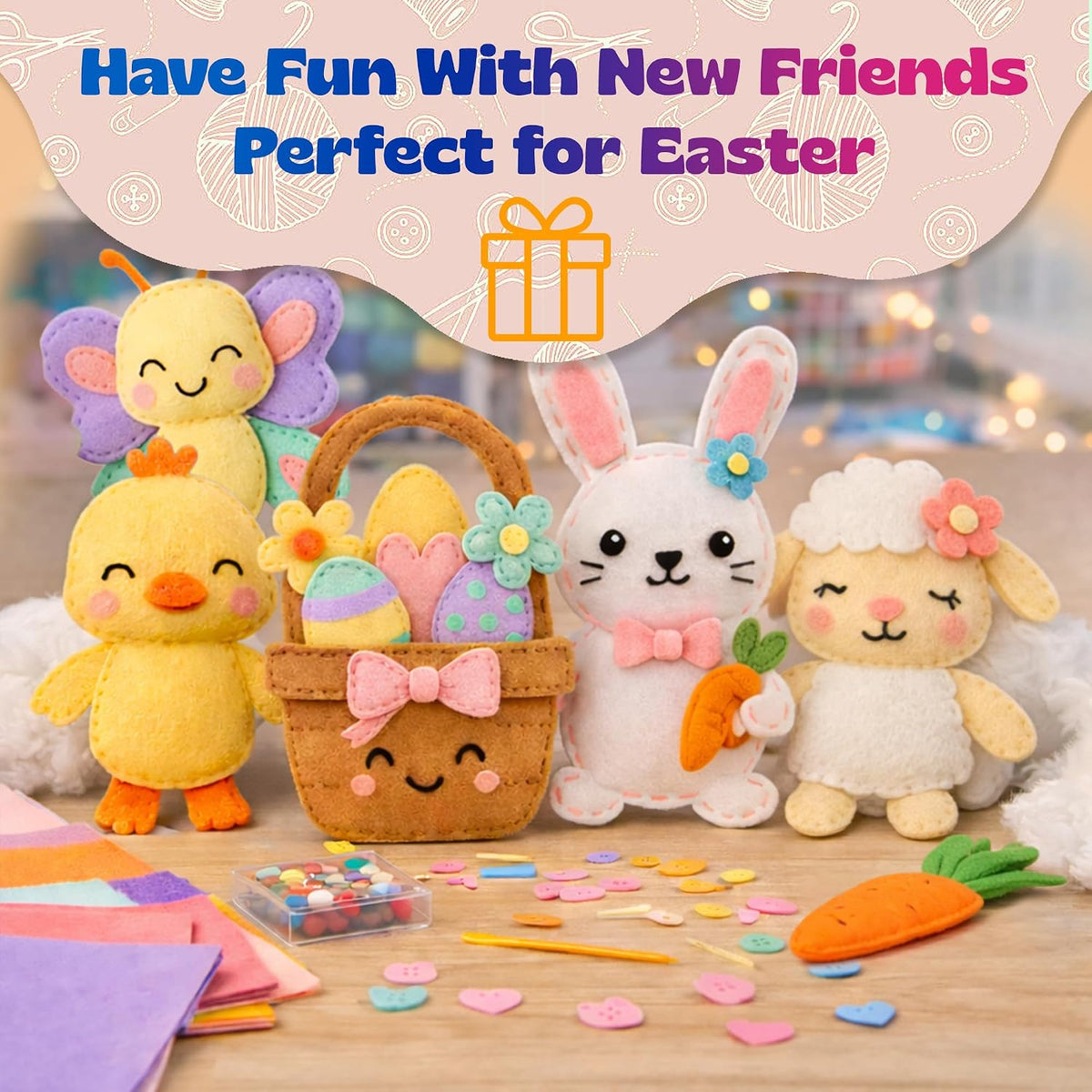 Pinwheel Crafts Bunny Sewing Kit for Kids – DIY Felt Sewing Craft Kit