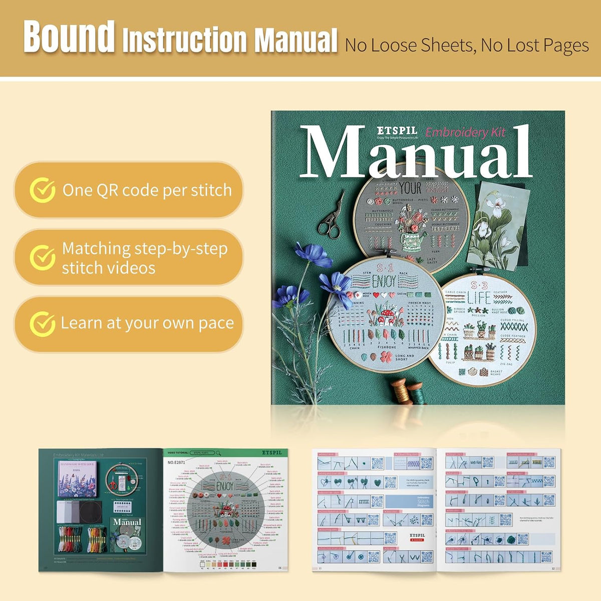 ETSPIL Embroidery Kit for Beginners, 4K Step-by-Step Video, Adults