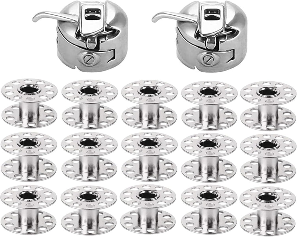 AMORNPHAN- 2 PCS Bobbin Case with 15 PCS Sewing Machine Metal Bobbins