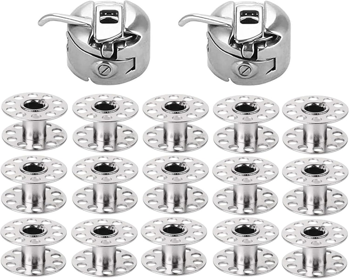 AMORNPHAN- 2 PCS Bobbin Case with 15 PCS Sewing Machine Metal Bobbins