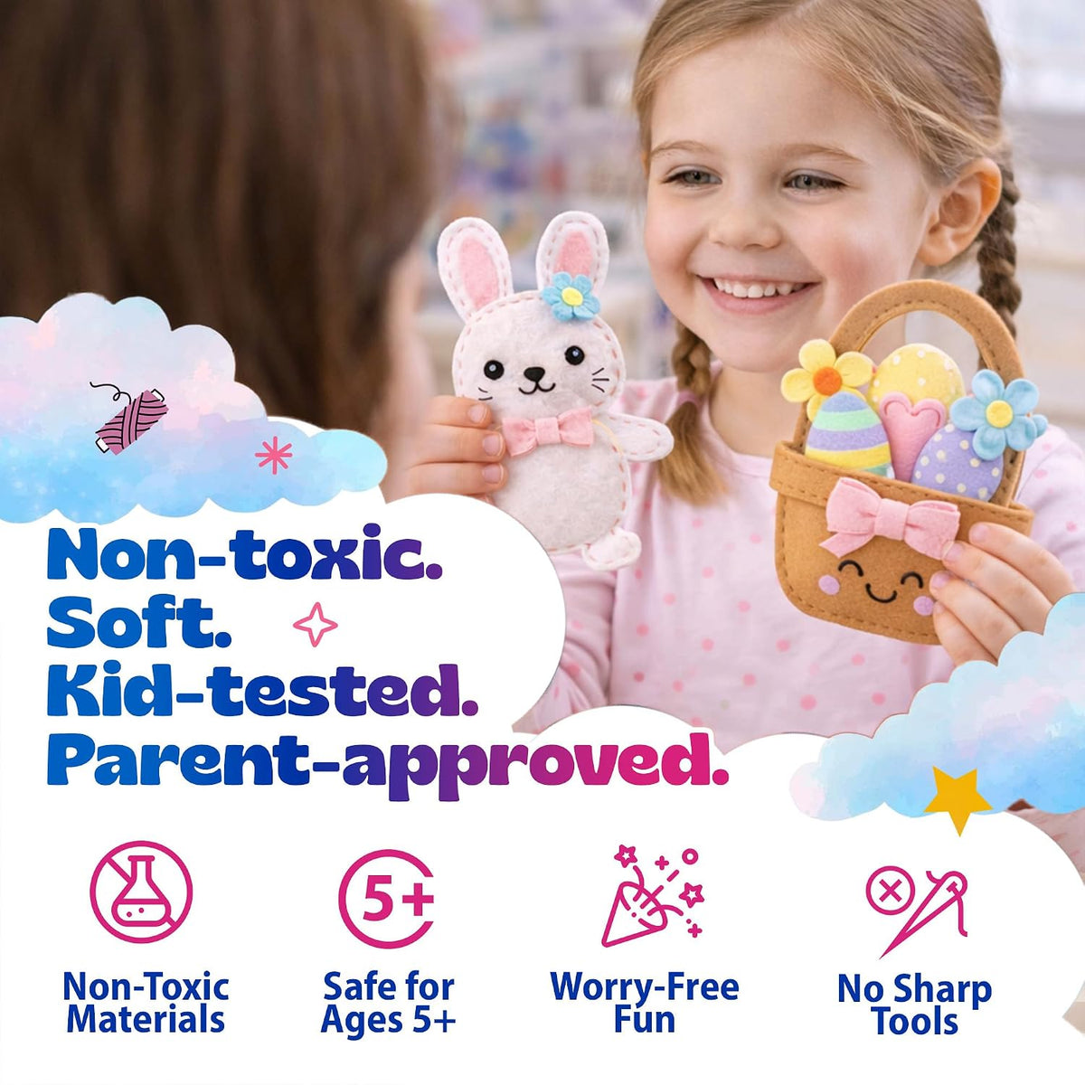 Pinwheel Crafts Bunny Sewing Kit for Kids – DIY Felt Sewing Craft Kit