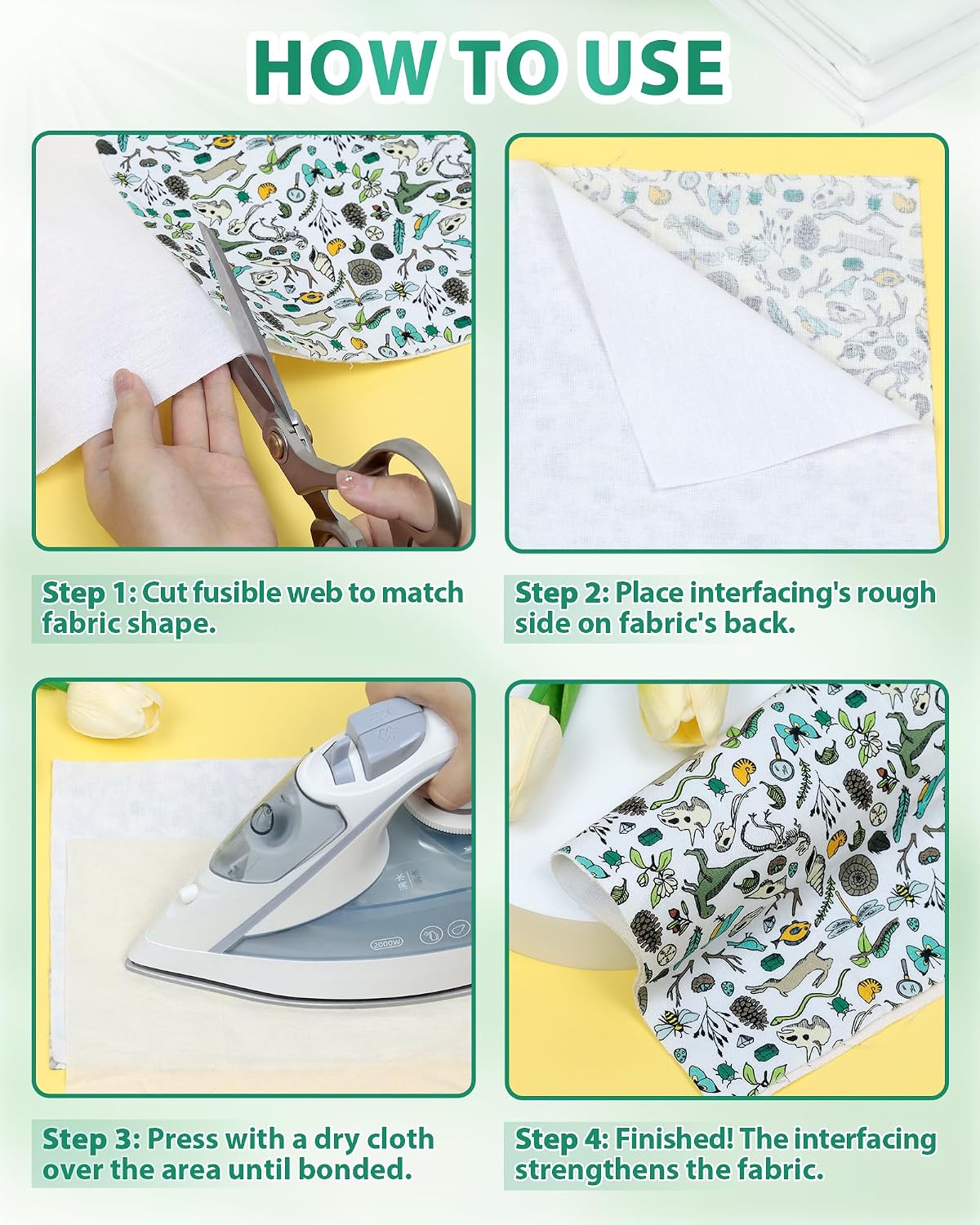 PLANTIONAL Heavy Weight Woven Cotton Iron-On Fusible Interfacing, 44"X