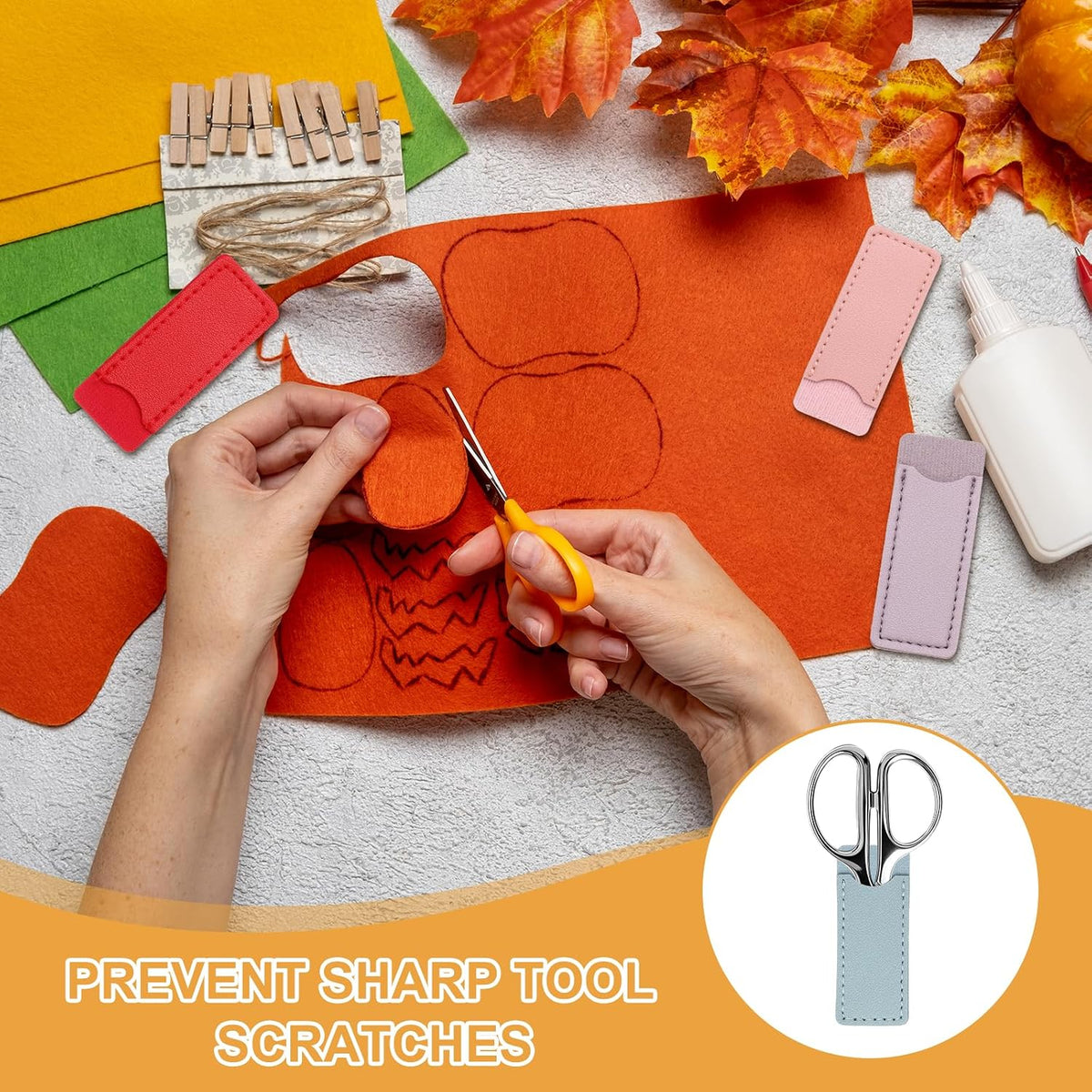 uxcell 4Pcs Scissors Sheath Leather Scissor Tip Cover Home Use Light