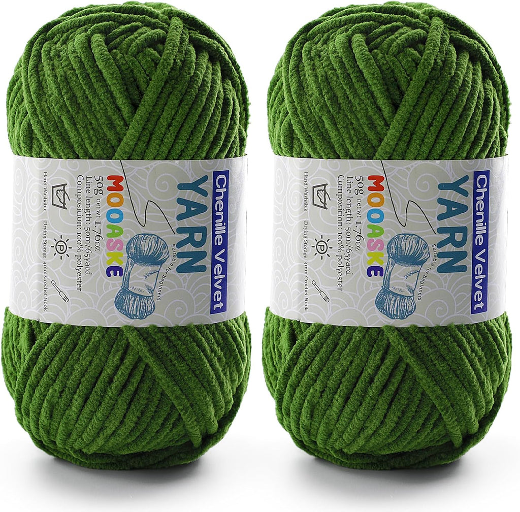 Green Chenille Yarn for Crocheting, Baby Blanket Yarn for Crochet