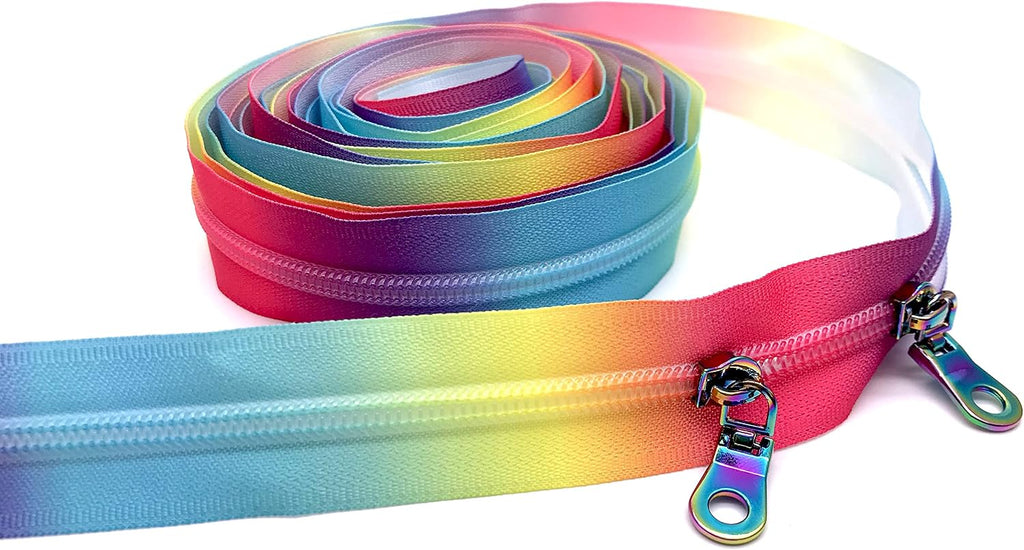 Goyunwell #5 Rainbow Nylon Zippers by the Yard 5 Yards & 10pcs Zipper